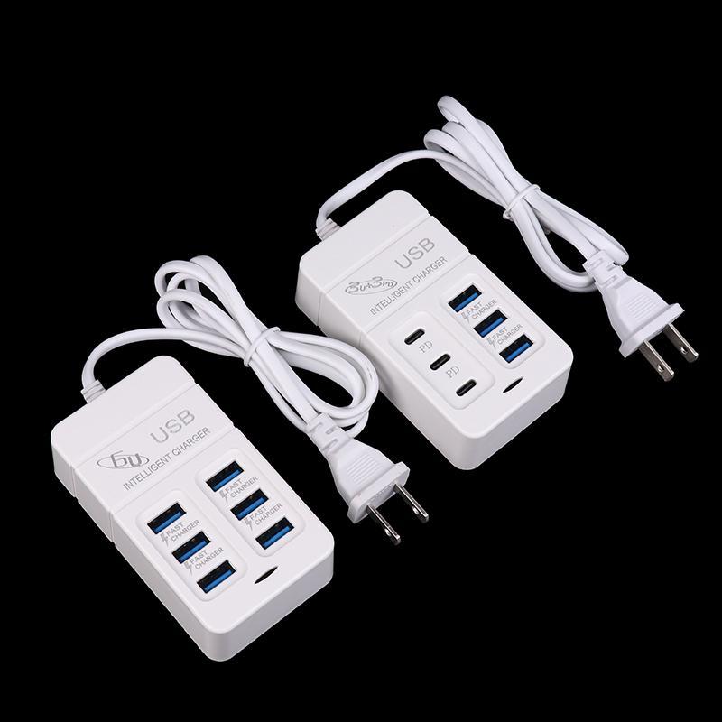 1ชิ้นปลั๊ก US 6พอร์ตที่ชาร์จ USB หลายพอร์ต35W PD Type-C โทรศัพท์มือถือชาร์จเร็วอะแดปเตอร์ USB ฮับ ราคา ถูกที่สุด ดีลบีเคเค