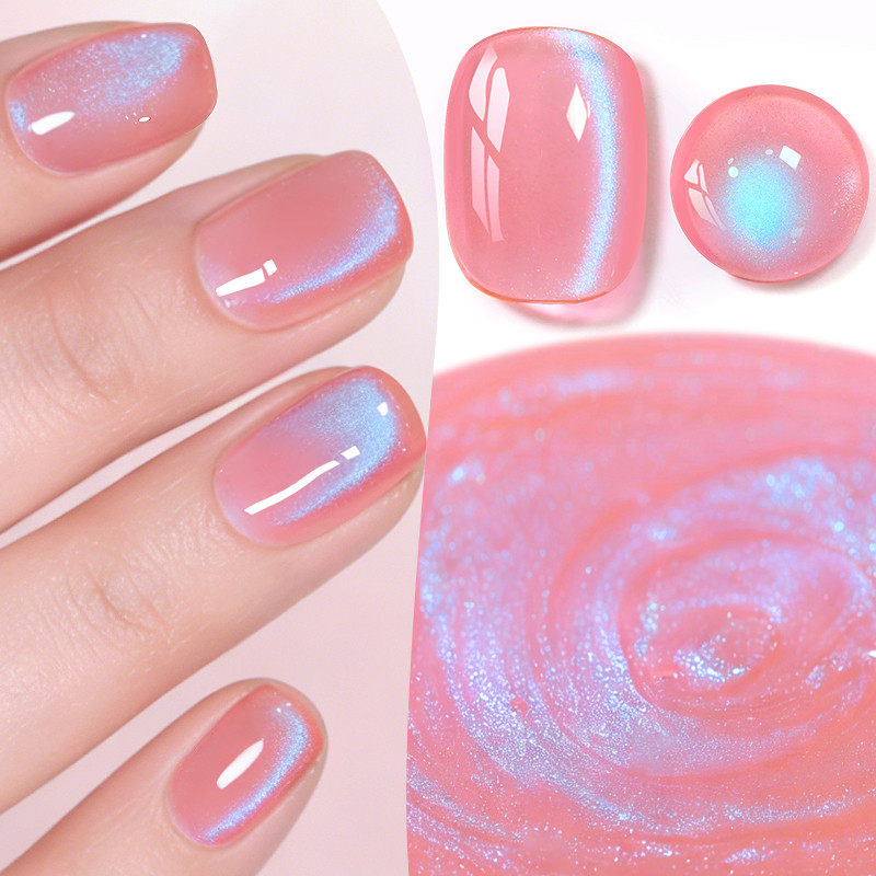 BORN PRETTY Peach Pink Cat Eyes Magnetic Gel ยาทาเล็บ Glitter Magnetic Crystal Gel Soak Off UV Nail Art 10ml