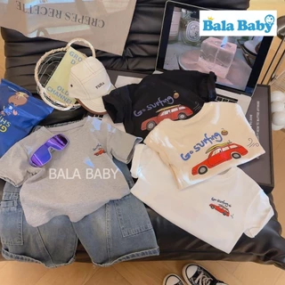 เสื้อยืดคอกลมเด็ก เสื้อยืดเด็กลายรถสีสด สไตล์เกาหลี แมทช์ง่าย ใส่สบาย Size80-120cm DXT45