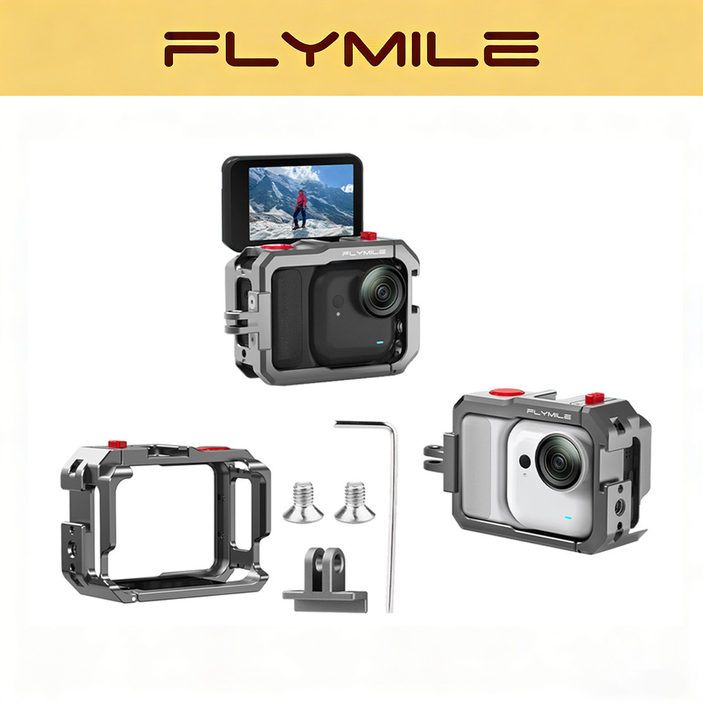 กรงโลหะ Flymile สําหรับอุปกรณ์เสริม Insta360 X5, เคสป้องกันทนต่อการตก, กรอบอลูมิเนียมอัลลอยด์