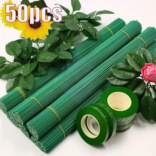 50PCS Dark Green Flower Stems, 30/40CM DIY Iron Wire for Wedding Bouquet & Home Floral Decoration
