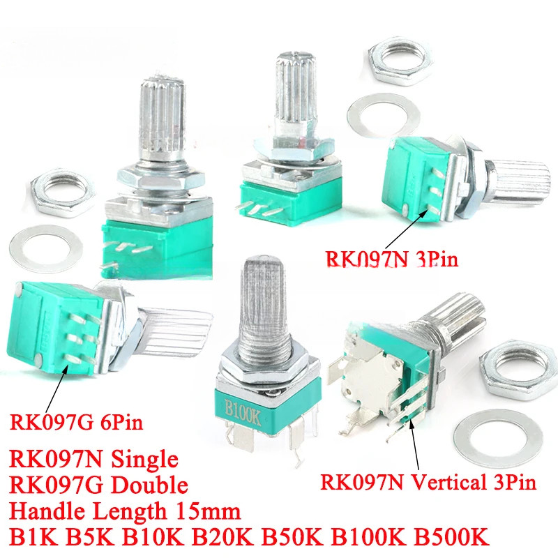 2-5pcs RK097N 3Pin แนวตั้ง Potentiometer RK097G 6Pin 1K 5K 10K 20K 50K 100K 500K B5K B10K B100K B500