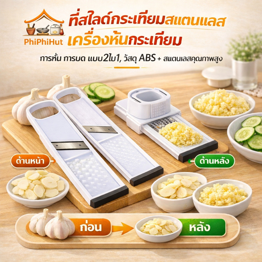 PPH 2 in 1ที่สไลด์กระเทียมสแตนเลสเครื่องหั่นกระเทียม เครื่องหั่น