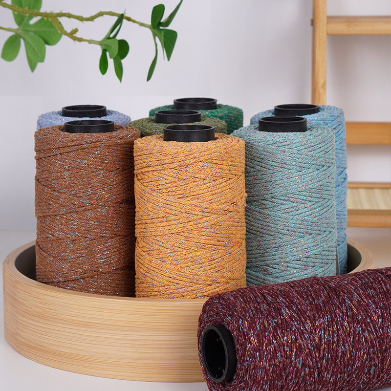 ลวดสีทองรอบ Strand ผ้าฝ้ายที่มีสีสันทําด้วยมือ diy ถัก 2 มม.หนาปานกลาง Hollow ผ้าฝ้ายโครเชต์ผ้าฝ้ายผ้าลินินด้ายหมวกกระเป๋าขนสัตว์ Ball