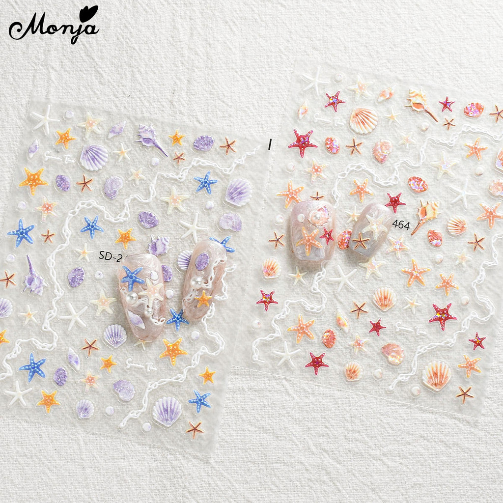 Monja สติกเกอร์เล็บ 5D เปลือกปลาดาวนูน Decals บรรเทา Holographic กาวแกะสลัก Sliders เล็บตกแต่งออกแบบ ราคา ถูกที่สุด ดีลบีเคเค แกลเลอรีภาพที่ 2
