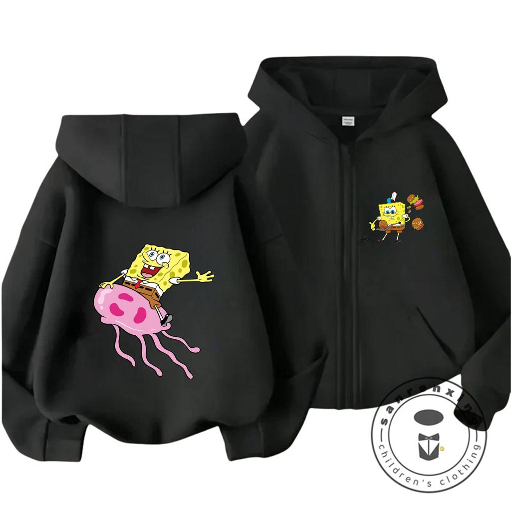 SpongeBob SquarePants zipper Cartoon Casual Hooded Sweatshirt