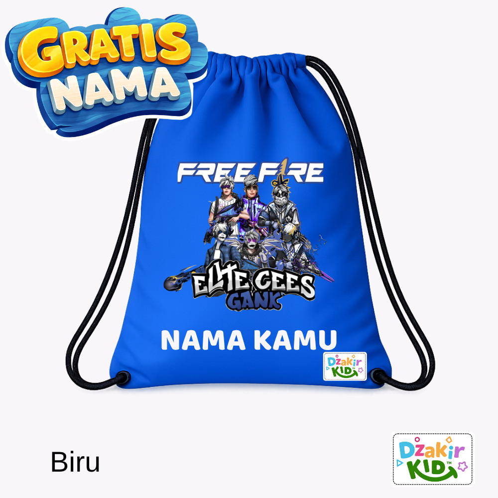 DZAKIR KIDS Drawstring Bag ฟรี NAME FF FREEFIRE ELITE GANK CEES GROUP 4 สีหลากหลายสําหรับเด็กชายและเ