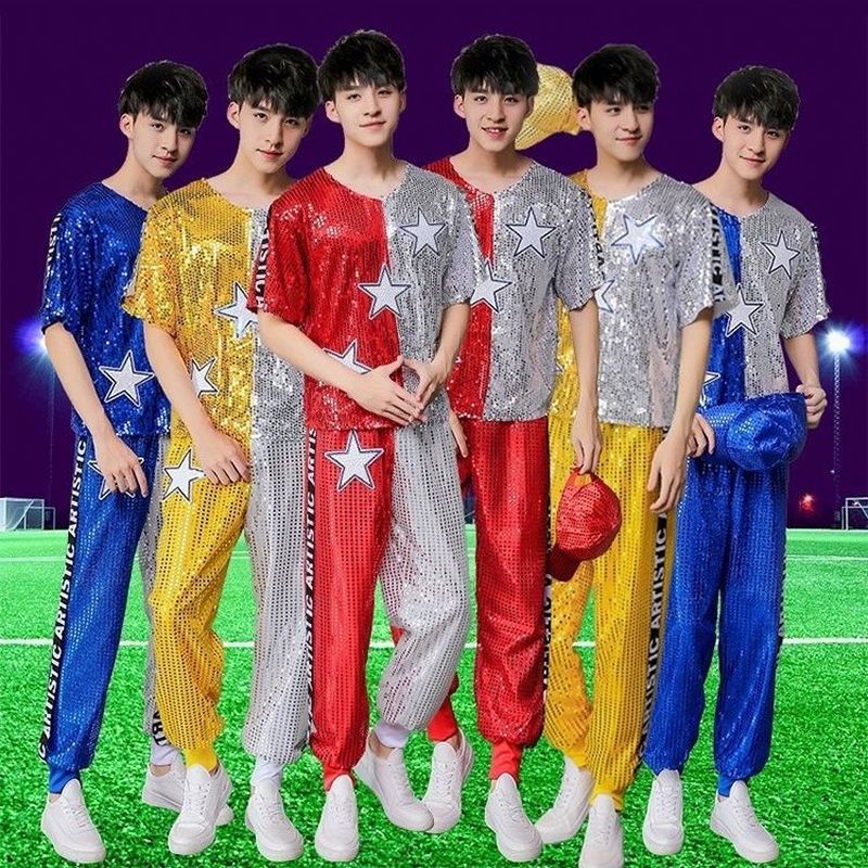 新款男式爵士舞蹈演出服男式新款现代舞啦啦操服装街舞表演服装4.4New Men's Jazz Dance Performance Cos, Men's New Modern Dance Cheerle