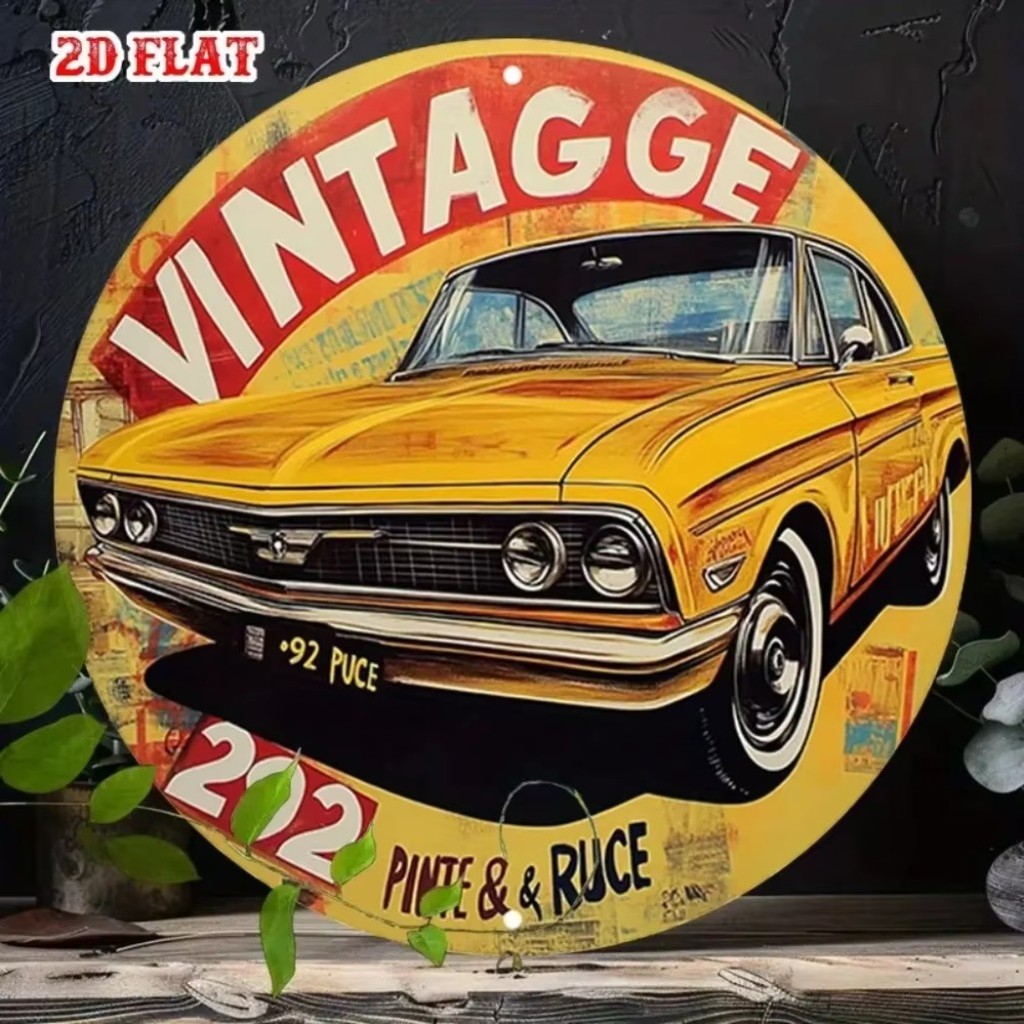 HELLOYOUNG ป้ายดีบุกโลหะวินเทจ Retro Garage Wall Decor กล้ามเนื้อรถรอบ 7.87 นิ้ว