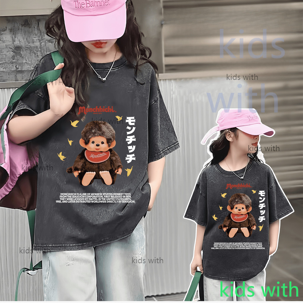 COD 2026 "Monchhichi" สินค้าใหม่  ทรงหลวม เสื้อเด็ก kids Distressed T-shirt ผ้าฝ้ายเด็กผู้หญิง เสื้อผ้าเด็ก t-shirt #218