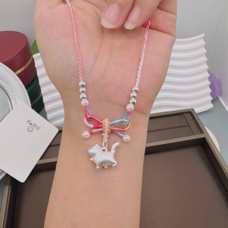 สร้อยคอดизайн Tsundere Cat แบบ Bowknot เงินแท้ 999