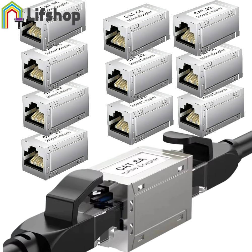 RJ45 Inline Coupler โลหะโล่สําหรับ CAT5e CAT6 CAT6A Ethernet, Gold-Plated Contacts กับ 75 + รอบ,ขนาด