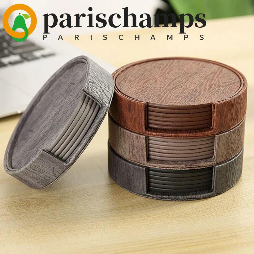 PARISCHAMPS ที่รองแก้วหนัง 6 ชิ้น, ชุดที่วางกันน้ําแผ่นรองเครื่องดื่ม, ทนทานไม่ติดป้องกันการรั่วไหลโต๊ะแก้วกาแฟเบาะบ้าน