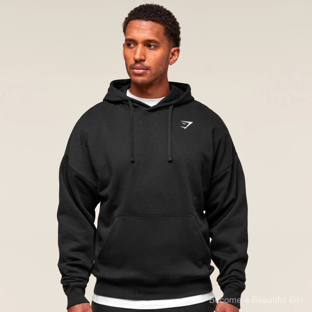 Shark GYMSHARK Men's American-style hooded sweatshirt, casual sports home hoodie, unisex