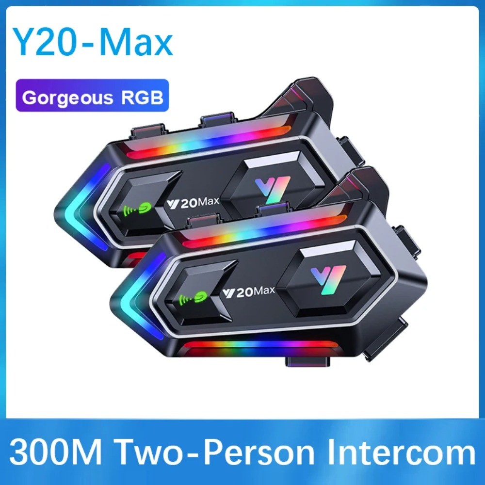 Y20 MAX หมวกกันน็อครถจักรยานยนต์ชุดหูฟังบลูทูธ Intercom RGB สีสันสดใส V5.3 1000mAh แบตเตอรี่ผสม IPX6