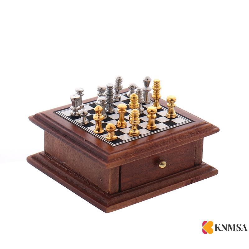 KNMSA] 1:12 Dollhouse Miniature กระดานหมากรุกชุดเฟอร์นิเจอร์อุปกรณ์เสริมของเล่นสเดิมnnnคอเต่ารอบh