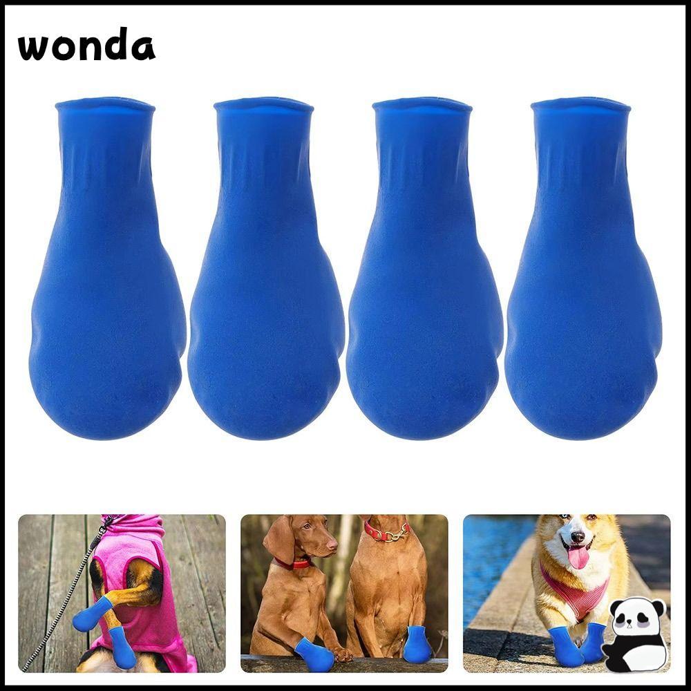 WONDA รองเท้าสุนัข 4 ชิ้น, รองเท้ากันฝนสัตว์เลี้ยงกันน้ํากันลื่น, ลูกโป่งทนทานยางตัวป้องกันสัตว์เลี้ยงสําหรับสุนัขขนาดเล็กชิวาวาสุนัขขนาดใหญ่