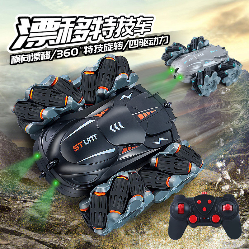 แนะนําเซ็นเซอร์ท่าทางของเล่นเด็กรีโมทคอนโทรลรถ 2.4G สี่ล้อไดรฟ์ One-Button Demonstration Drift Stunt