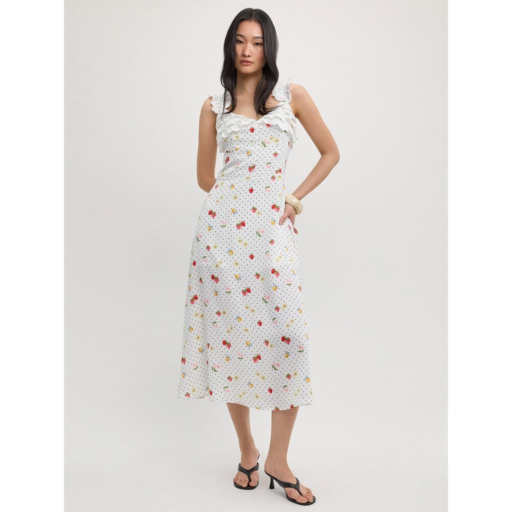 [Pomelo] เดรสยาวลายจุดแต่งระบาย / Ruffle Trim Polka Dot Midi Dress