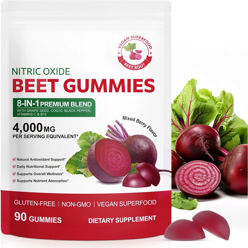 Total Beets Soft Chews, Beet Root Gummies พร้อมวิตามิน C & B12,L-Arginine & L-Citruline, Grapeseed E