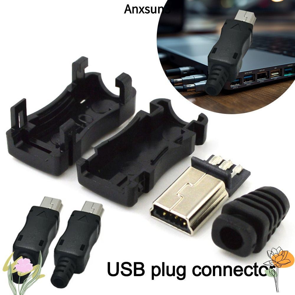 ANXSUN3 USB 2.0 Jack, Mini USB Jack 5Pin Mini USB Male Connector, 5Pin Plug Socket DIY Data Cable Co