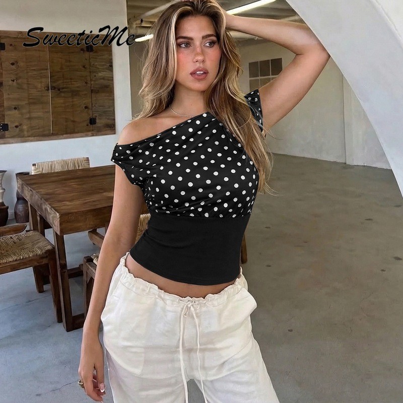 เสื้อสตรี SweeticMe แบบสายเดี่ยวลายจุด สไตล์เซ็กซี่และแฟชั่นใหม่ — صورة 6