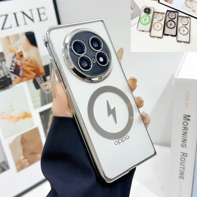 Magnetic Electroplated Clear Casing Funda สําหรับ OPPO Find N6 N5 N3 6D เลเซอร์แกะสลักฝาครอบกันกระแท