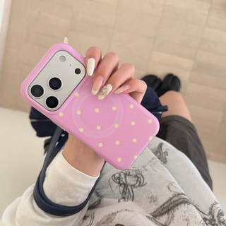 แม่เหล็กสีชมพูลายจุดเคสโทรศัพท์สําหรับ IPhone 17 Pro Max 17 16 15 14 13 เคสโทรศัพท์ป้องกันการหล่น 2NFR
