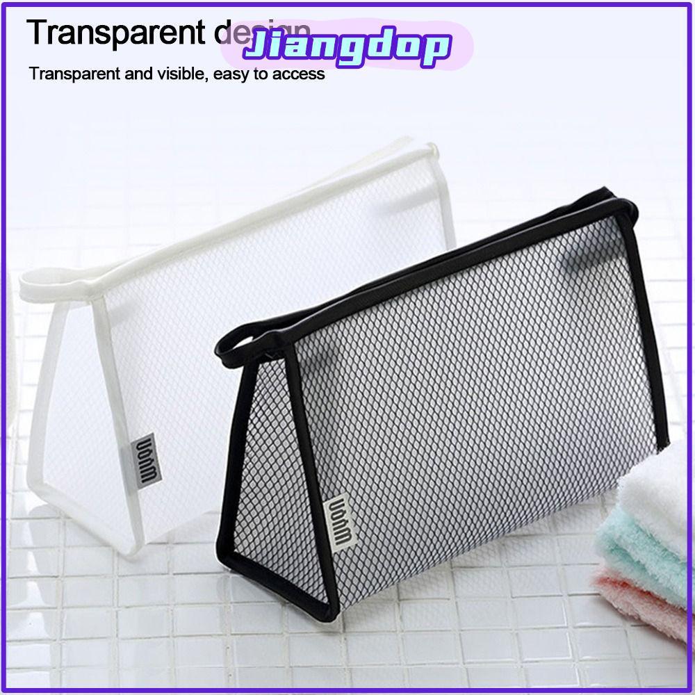 JIANG กระเป๋าเครื่องสําอาง, EVA Mesh Black/White Makeup, Zipper Waterproof Beauty Storage Pouch Wome