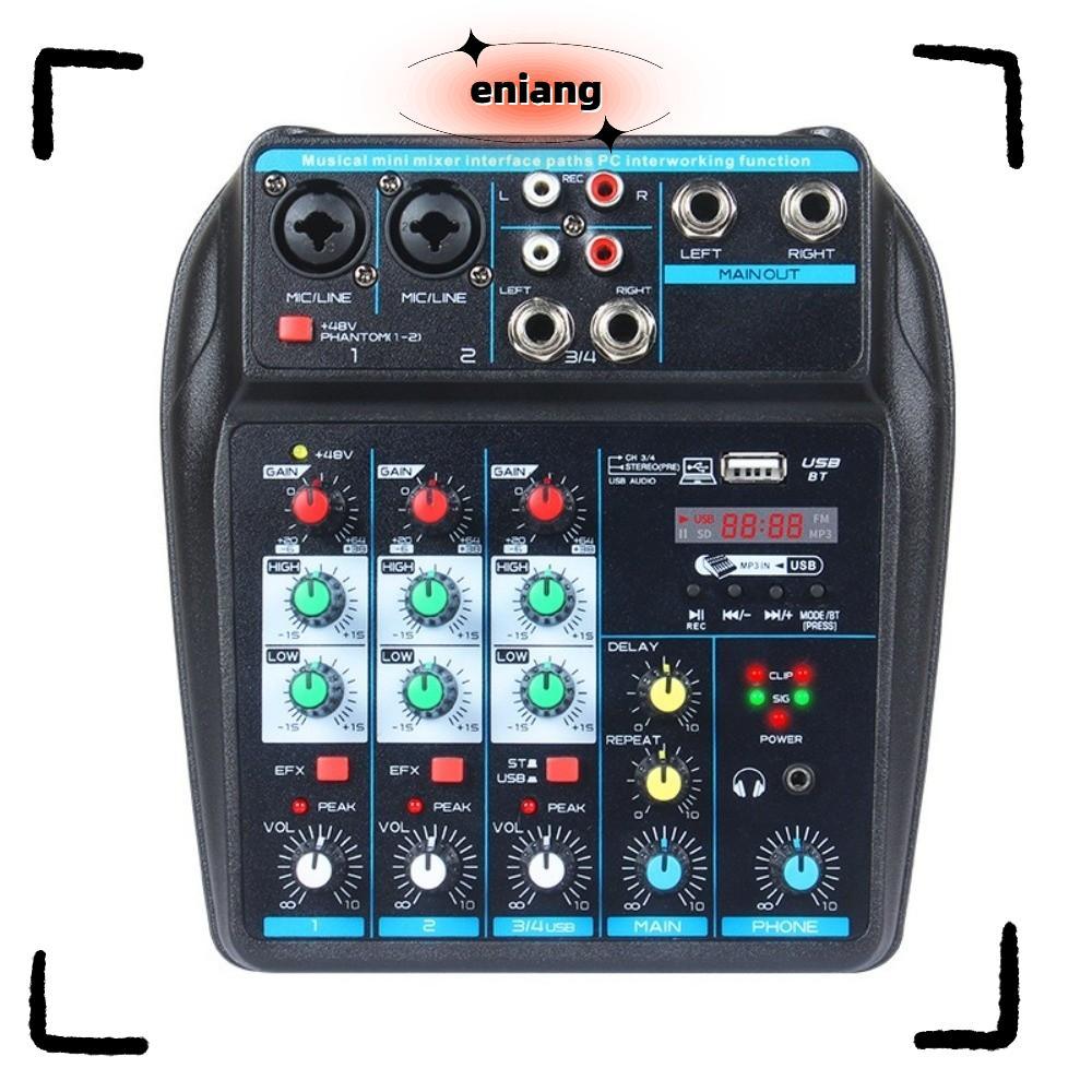 ENIANG Audio Mixer, Bluetooth Monitor Karaoke System DJ Console Mixer, 48V Phantom Power 4-Channel P