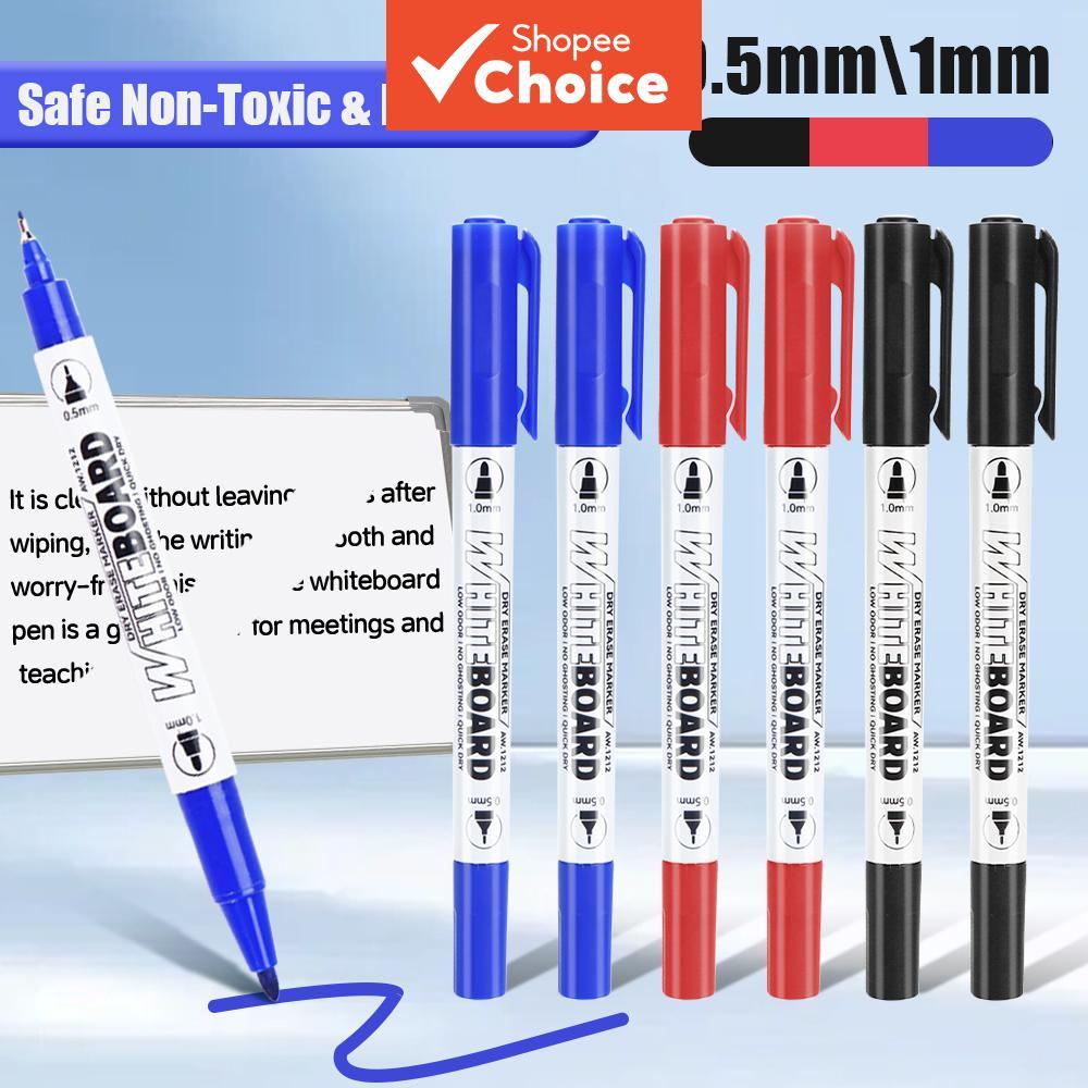 ปากกามาร์กเกอร์ไวท์บอร์ดลบได้ 0.5/1 มม.กระดานเขียนกระดานดําทุ่มเทหลายสีสีดําสีแดงสีฟ้าสองหัวสําหรับการสอนการประชุม