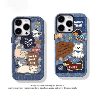 เคสหนังลายสุนัขคู่รักสุดเท่ ลายกระต่าย สีเทียนชินจังสำหรับ IPhone 17 16 11 13 15 12 14 Pro Max XR XS X Max 15 7 8 Plus