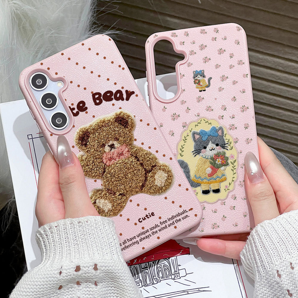 ตุ๊กตาหมีน่ารัก Leather เคสมือถือ For Samsung S26 UItra A17 A07 A56 A06 A16 A26 A15 A35 A36 A53 A54 A55 กันกระแทก เคส