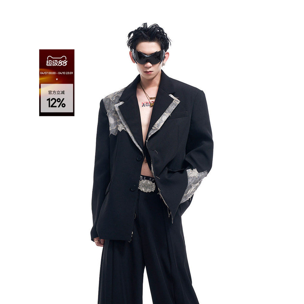 Blazer ผู้ชายแบบหรูหราด้วยงานเย็บลูกไม้ Double-Breasted