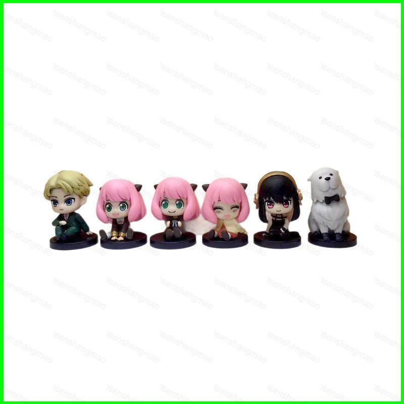 PS1 6pcs SPY x FAMILY Anya Forger Lloyd Forger Sit-Down Chibi Action Figure Collections เครื่องประดั