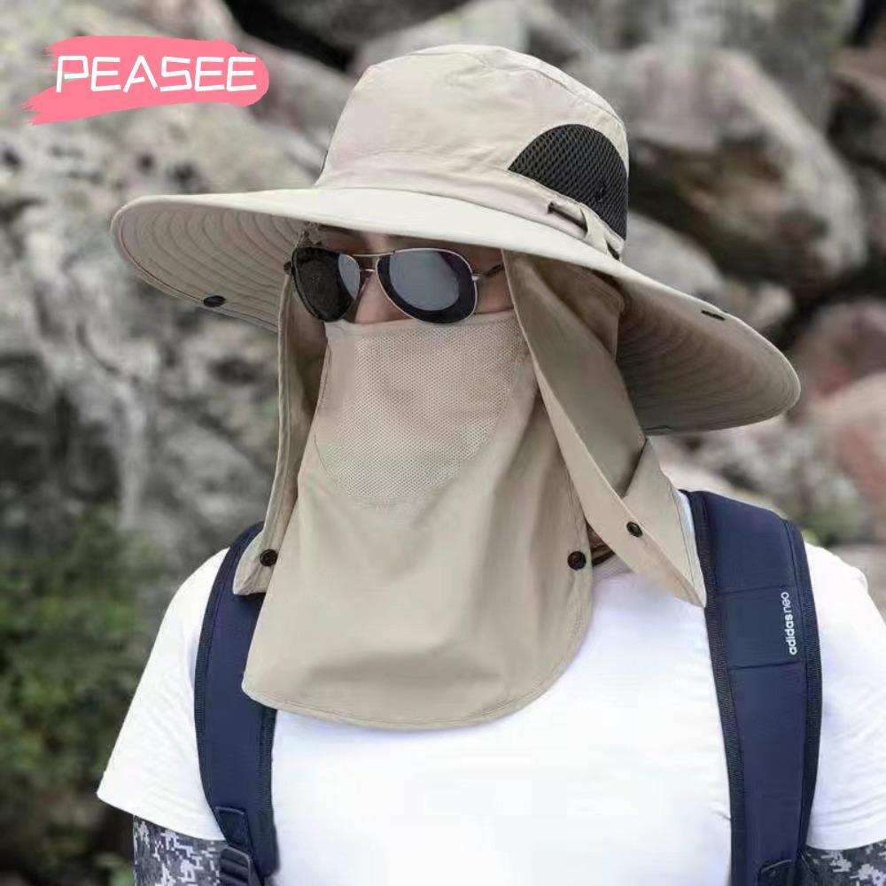 หมวกปีกกว้างกันแดด ปรับแต่งได้ ป้องกุardsใบหน้าและคอกันยูวี ใช้งานกลางแจ้งและชายหาด