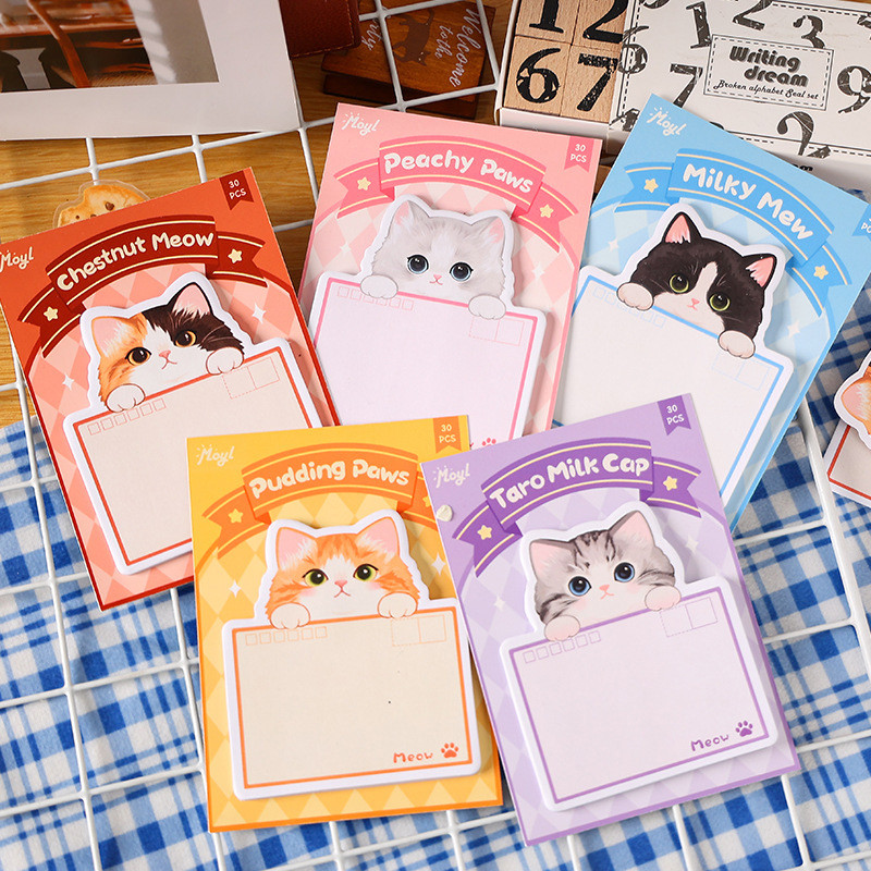 30 แผ่นน่ารักการ์ตูน Meow Travel Seasons Series Sticky Notes นักเรียนแบบพกพา Memo Pad