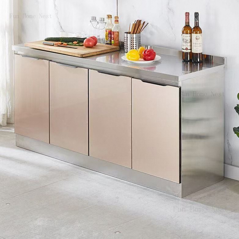 Stainless steel kitchen cabinet Simple stove cabinet Integrated household kitchen cabinet厨房工作台/橱柜