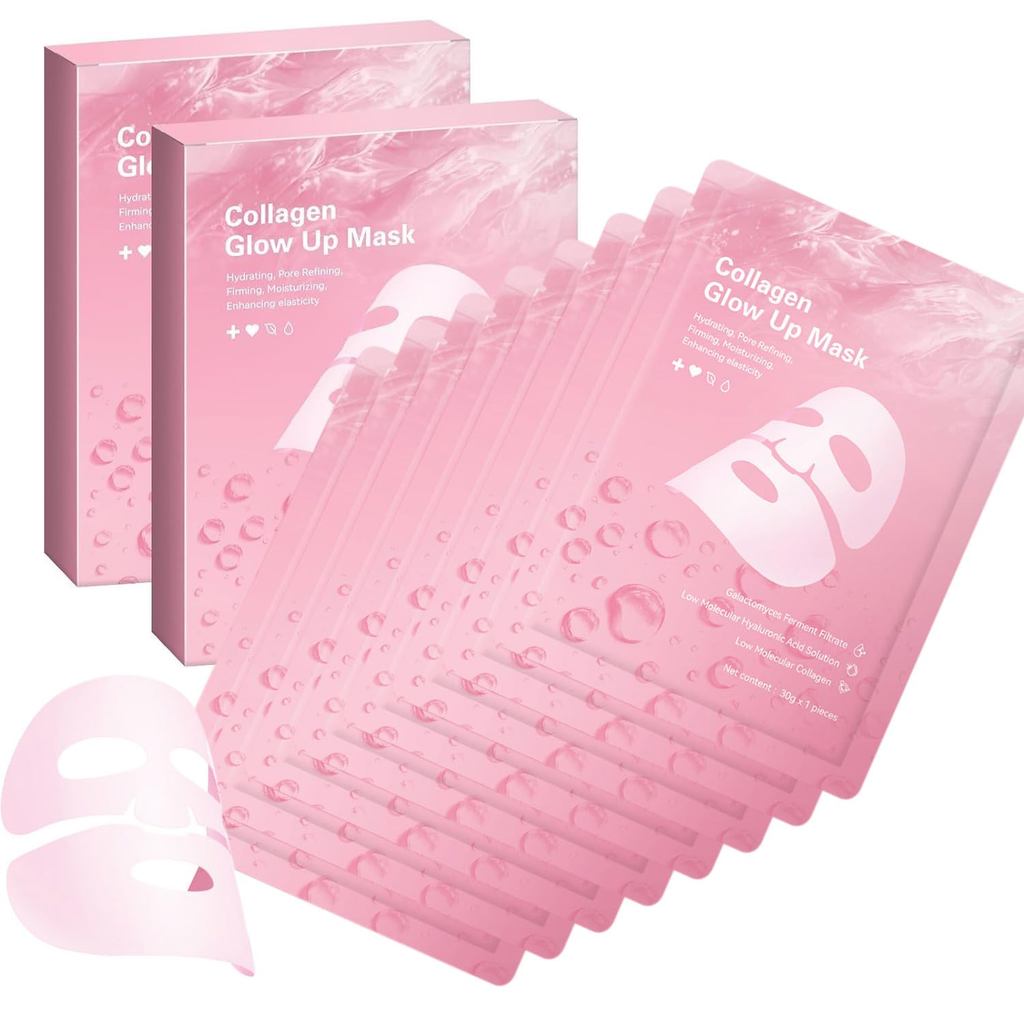 QuBio-Collagen Face Mask Overnight, Hydrating Korean Sheet Mask, Collagen Glow Up Firm Skin Deep Hyd