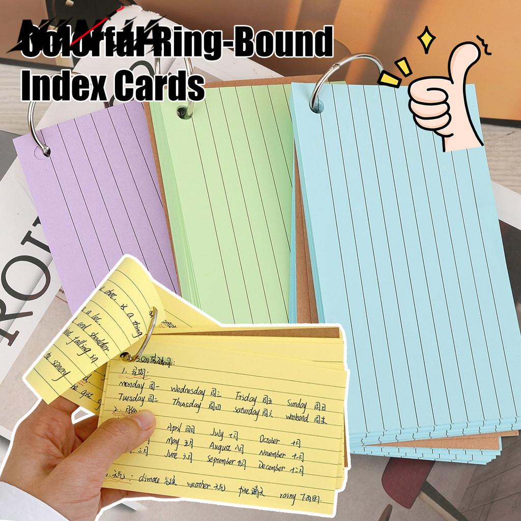 [H&L]การ์ด Index Ring-Bound สีสันสดใส 50-300 แผ่น, การ์ดองค์กรหลายสีสําหรับบันทึก, อุปกรณ์นักเรียนในสํานักงาน, อุปกรณ์ศึกษาแบบพกพา
