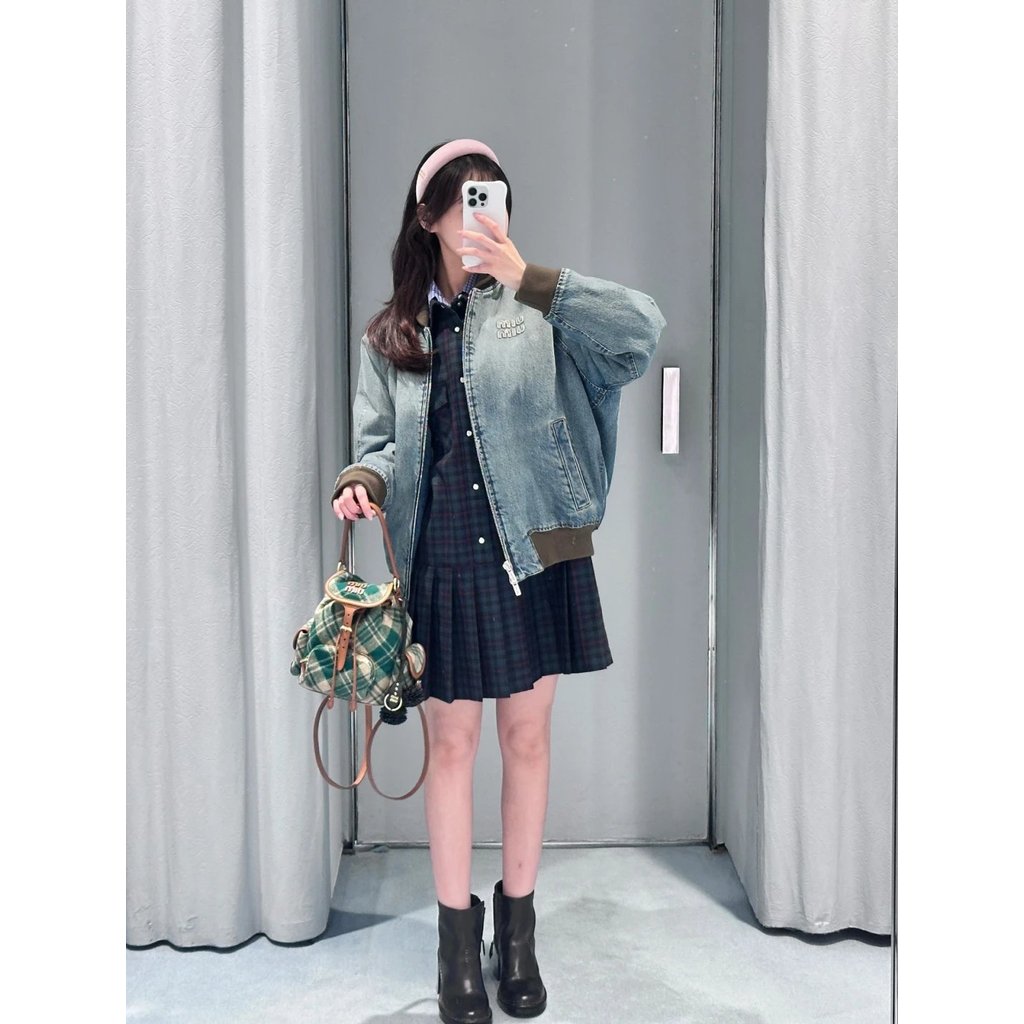 [Mumu.St] แจ็คเก็ตยีนส์ Miumi พร้อมการปักลายสามมิติ Appliqué