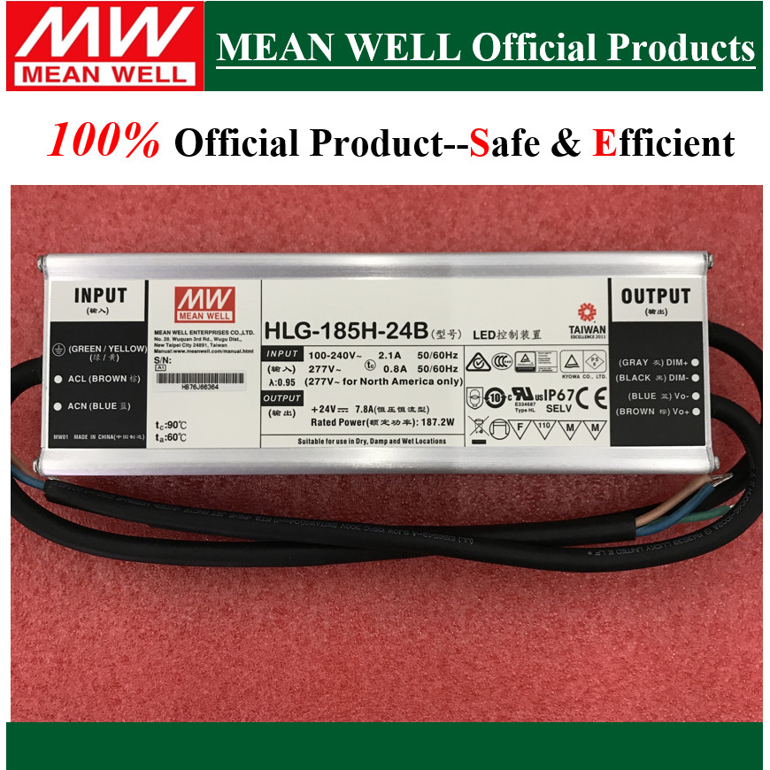 Original Mean Well HLG-185H-12B HLG-185H-15B HLG-185H-20B HLG-185H-24B HLG-185H-30B HLG-185H-36B HLG