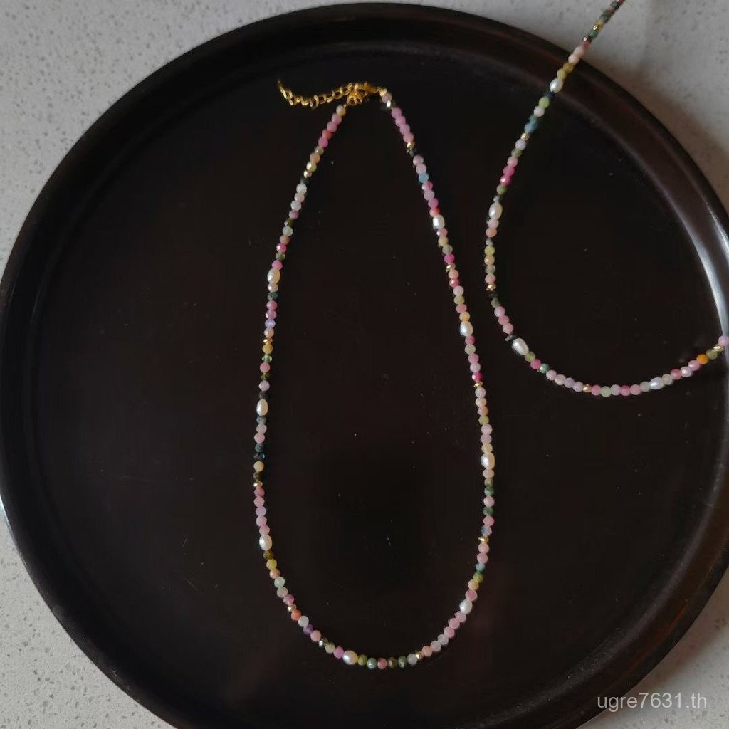 Cross-Border Pearl ยุโรปอเมริกันสร้อยคอน้ําจืดธรรมชาติผู้หญิงสร้อยคอทัวร์มาลีนลูกปัดอุปกรณ์เสริม Hig