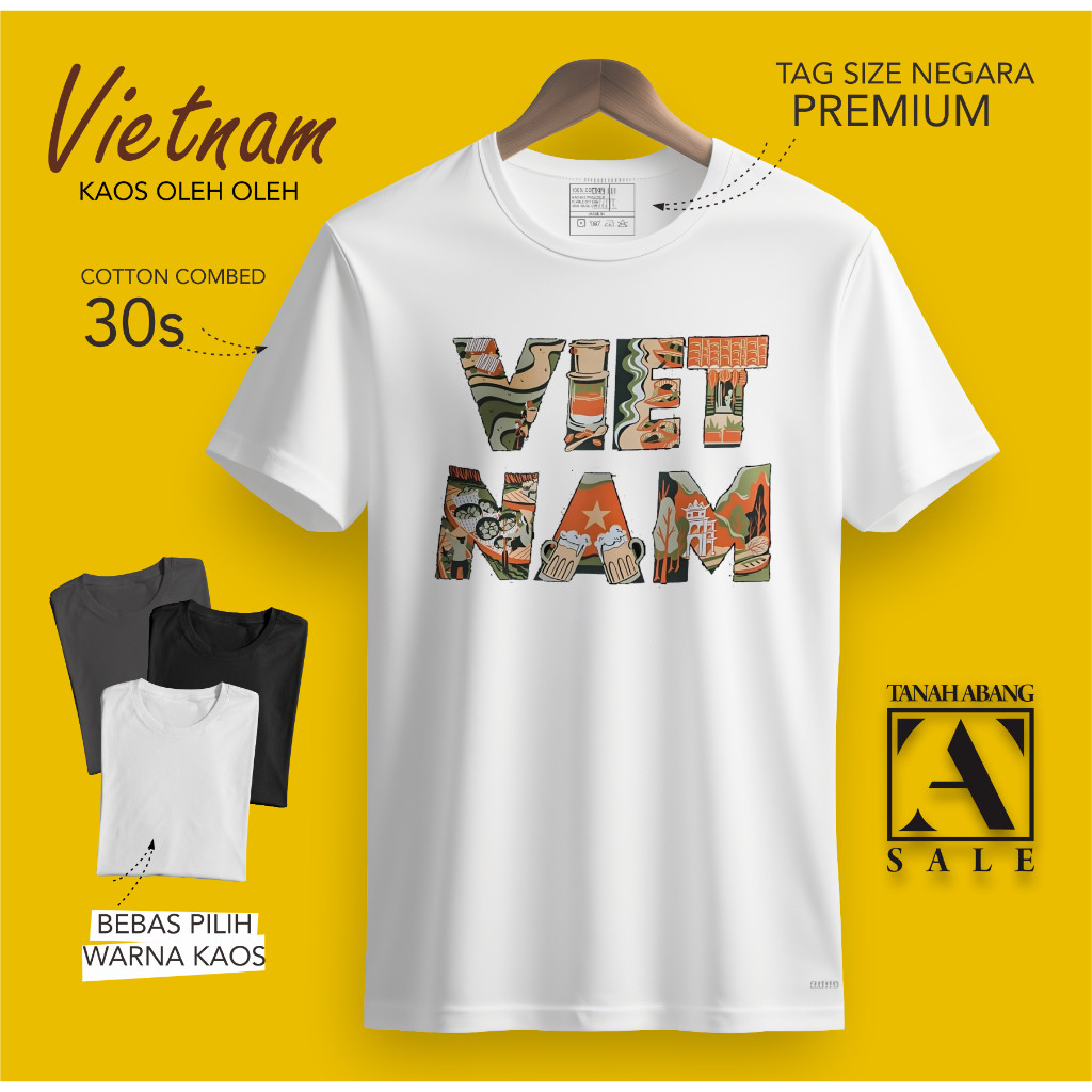 เสื้อยืดโดย VIETNAM HOI AN พร้อมแท็กที่ปรึกษาในของขวัญพรีเมี่ยม 30S