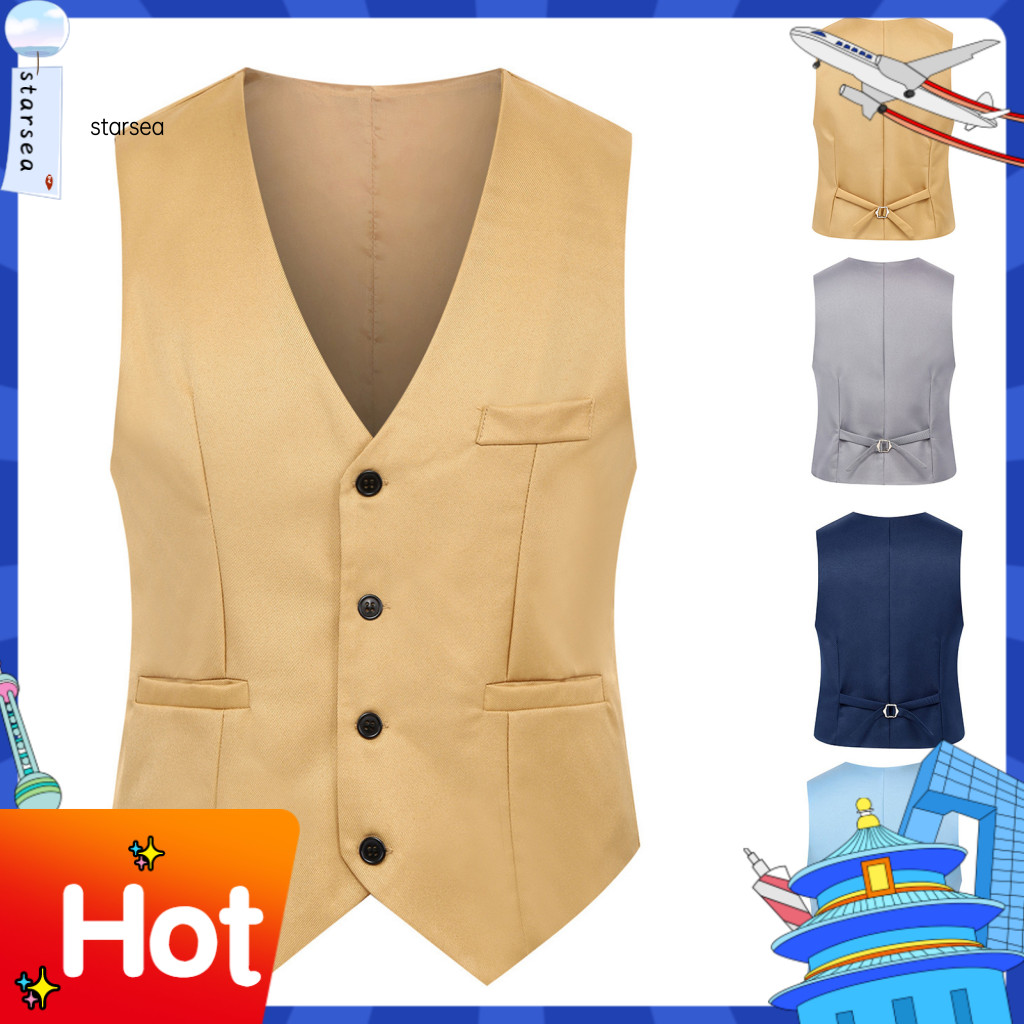 SRA ZK สเวตเตอร์แขนกุดสำหรับผู้ชาย แบบปุ่มเดียว คอลักษณะ V เหมาะสำหรับทำงานในฤดูใบไม้ผลิ