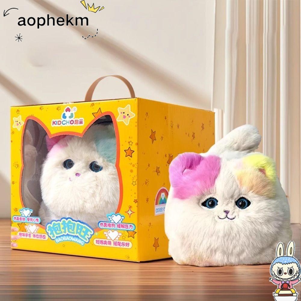 AOPHEKM Interactive Huggy Cat,ตุ๊กตาจําลองการออกแบบตุ๊กตาไฟฟ้าที่สมจริง,พูดคุณสมบัติไฟฟ้าขับเคลื่อนฟ