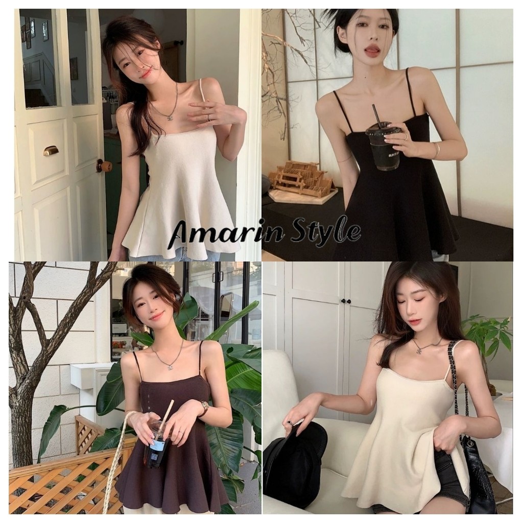 Amarin🌸พร้อมส่ง🌸  เสื้อสายเดี่ยวไหมพรม ใส่สบายสีพื้น ใส่สบาย เรียบร้อยน่ารัก ไซส์พอดีตัว  7686