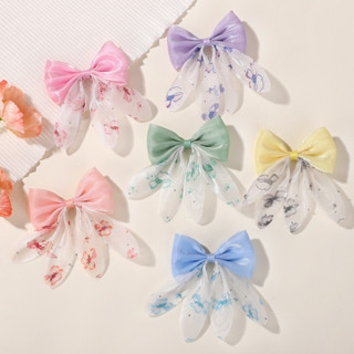 โบว์ติดผมสองชั้นสำหรับเด็ก สไตล์ตาข่ายดอกไม้ กิ๊บติดผม สวยงา…