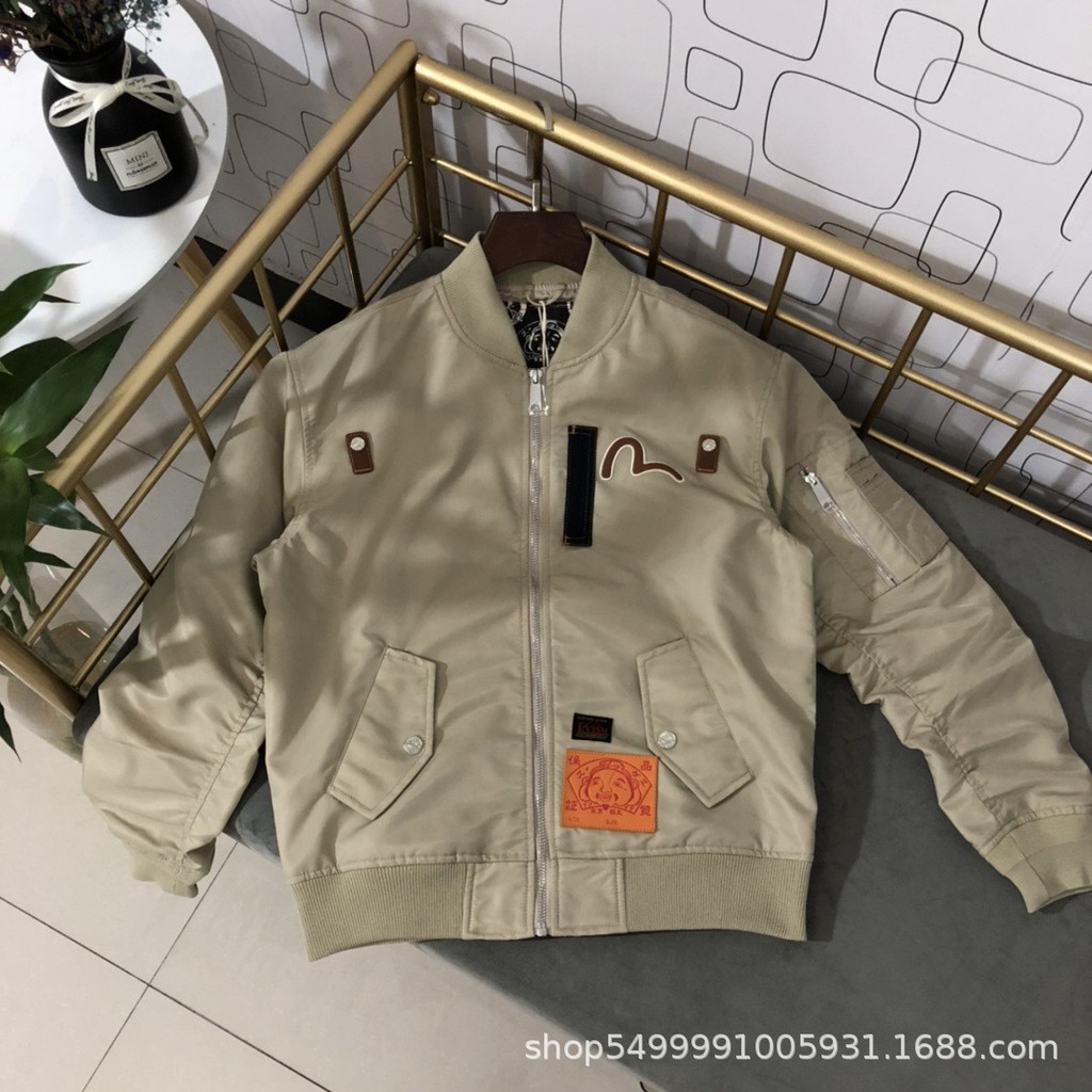 EVISU Mens Buddha Head ปัก Loose Bomber Jacket Coat