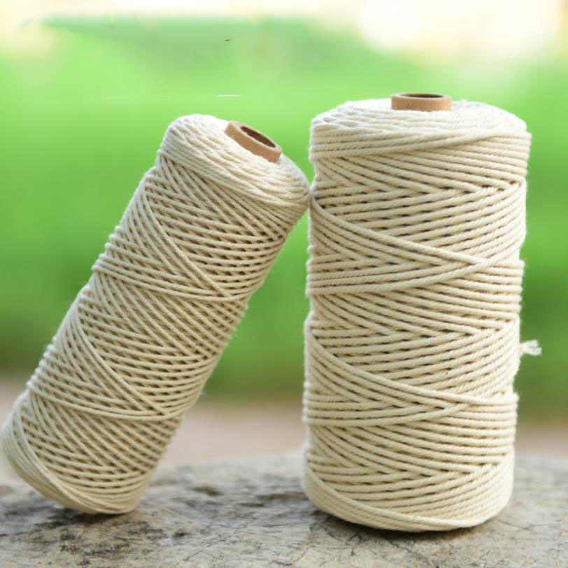 1/2/3/4/5/6/8/10 มม.ทนทานธรรมชาติ Beige เชือกฝ้าย Twisted สายไฟหัตถกรรม Macrame String DIY สิ่งทอที่บ้าน Tying ด้าย